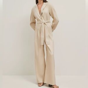 Ann Taylor Beige Linen Blend Wide-Leg Jumpsuit Size 14